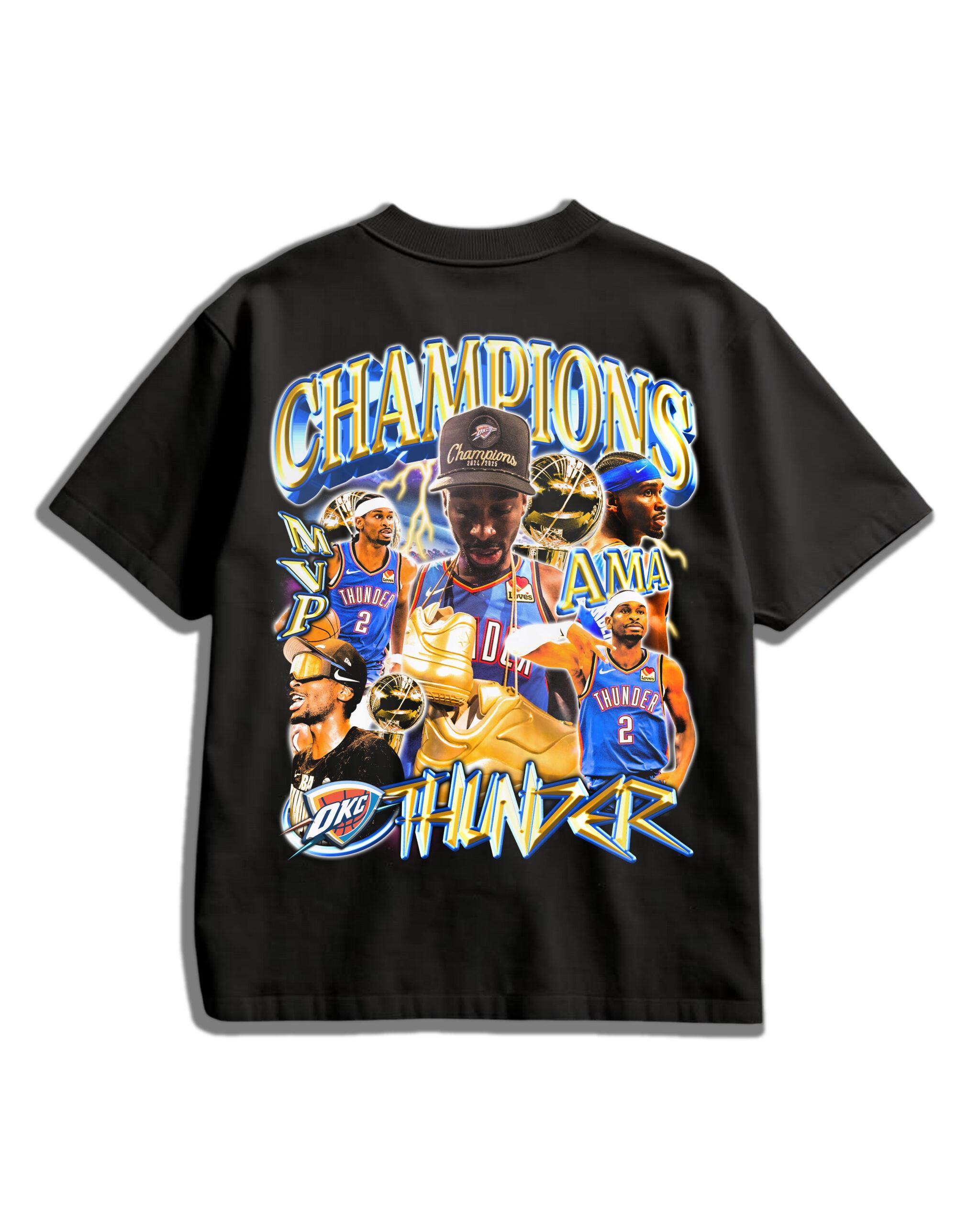 1 BACK (2) OKC Thunder 2025 Champions & MVP Oversized Tee – AMA® Limited Edition | Shai Gilgeous-Alexander Shirt