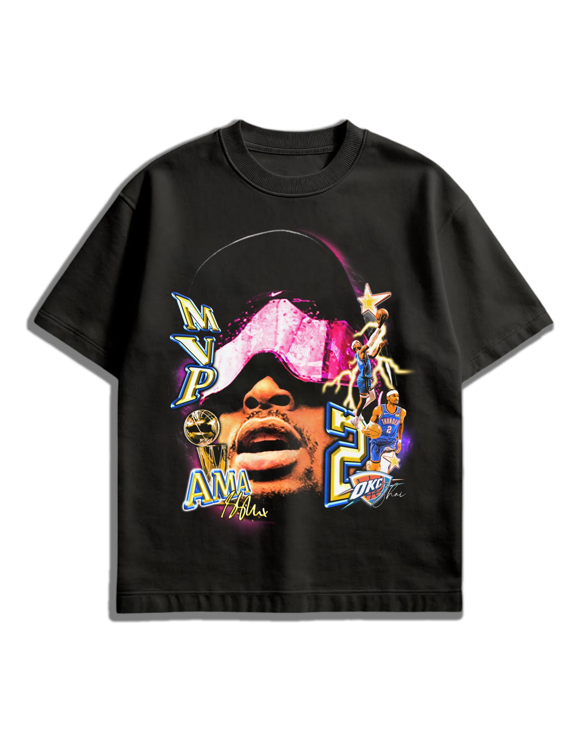 2 FRONT (2) OKC Thunder 2025 Champions & MVP Oversized Tee – AMA® Limited Edition | Shai Gilgeous-Alexander Shirt