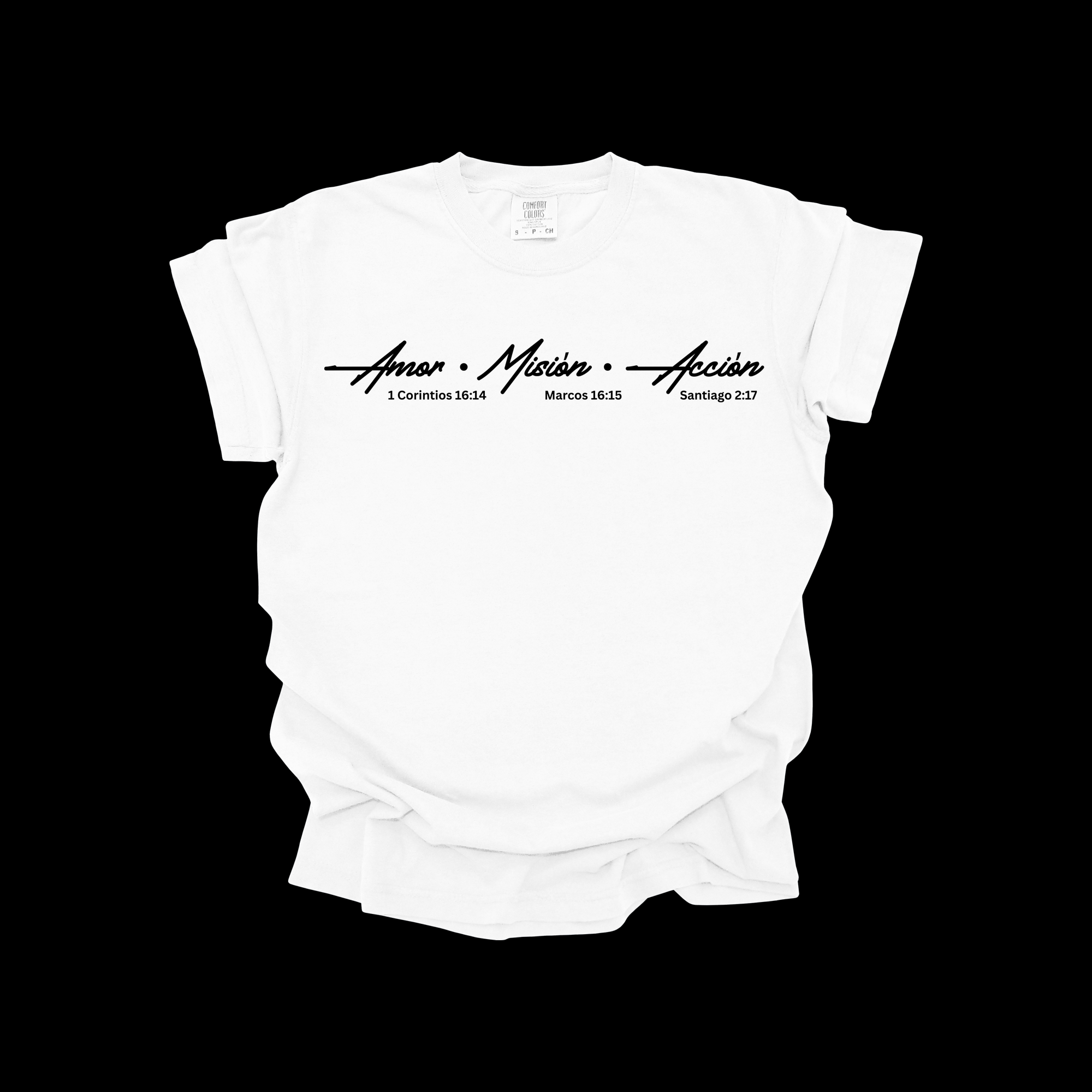 amor mision accion muckup 2 Camiseta Oficial AMA – Amor, Misión, Acción