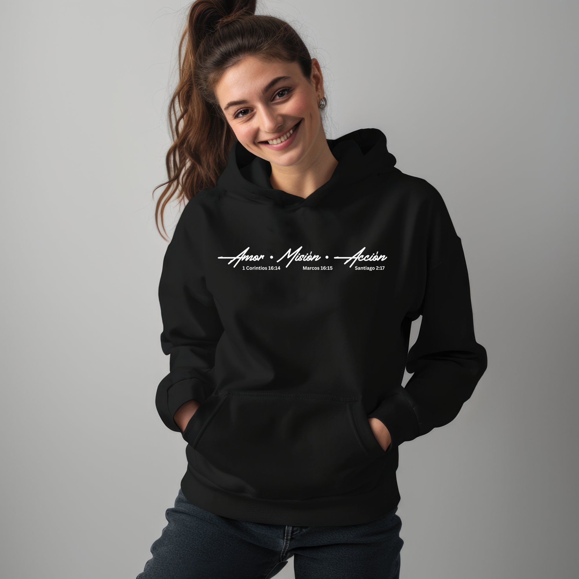 Hoodie Oficial AMA – Amor • Misión • Acción