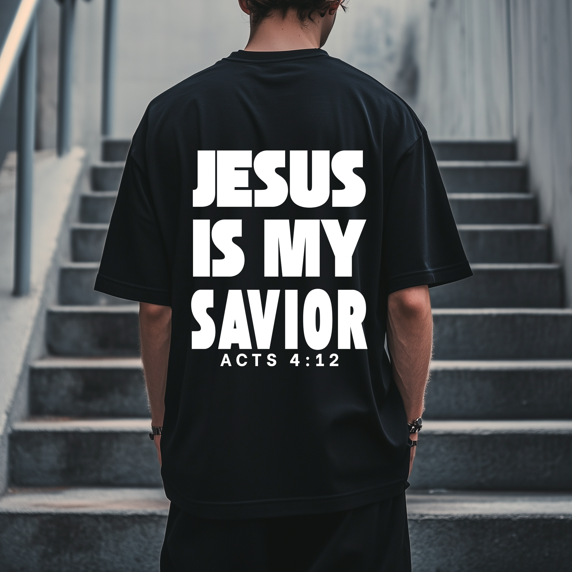 jesus is my savior tshirt mockup 2 Jesus Is My Savior Oversized T-Shirt – Christian Streetwear by AMA | Acts 4:12 Tee