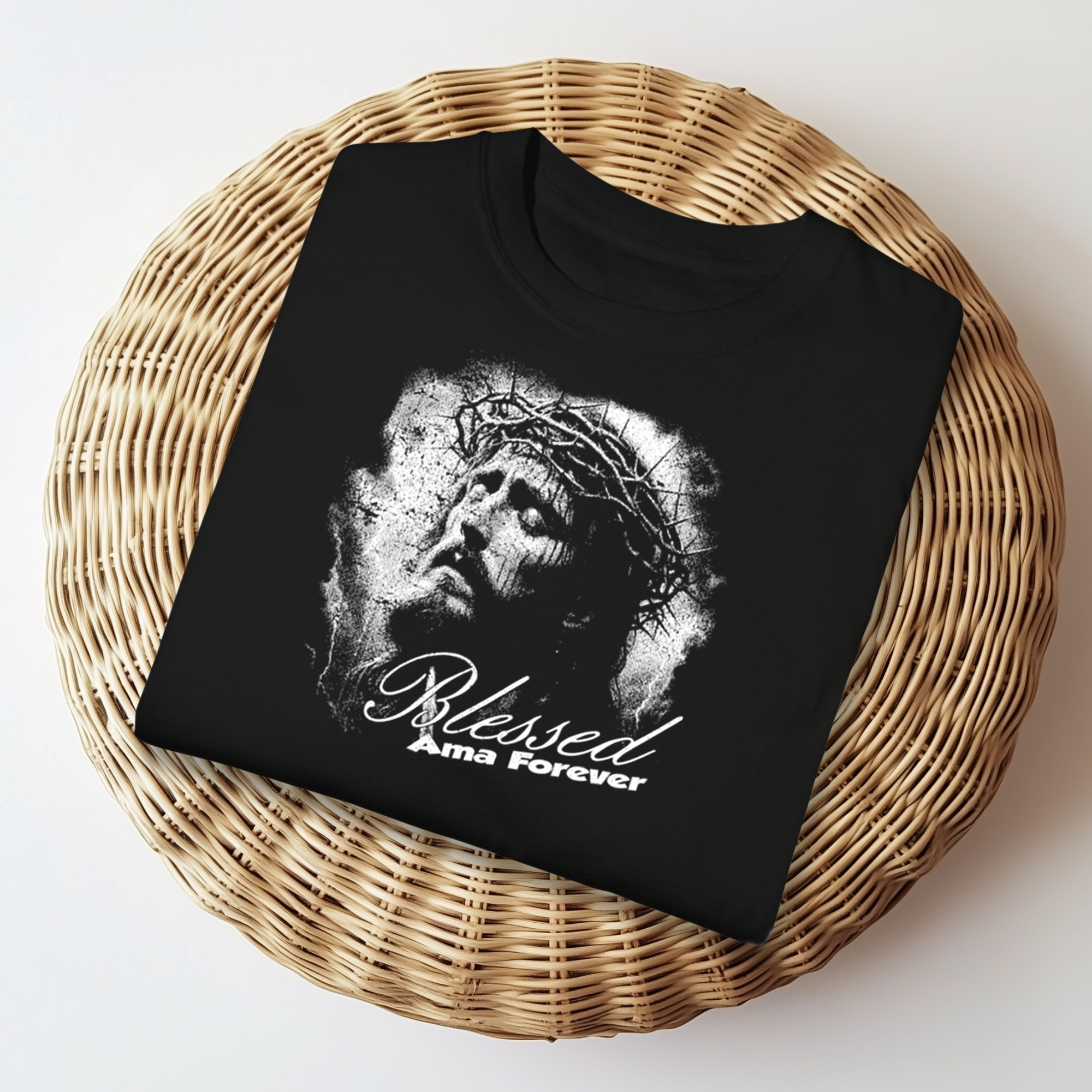 mockup blessed 1 Blessed Jesus Crown of Thorns T-Shirt: Christian Streetwear