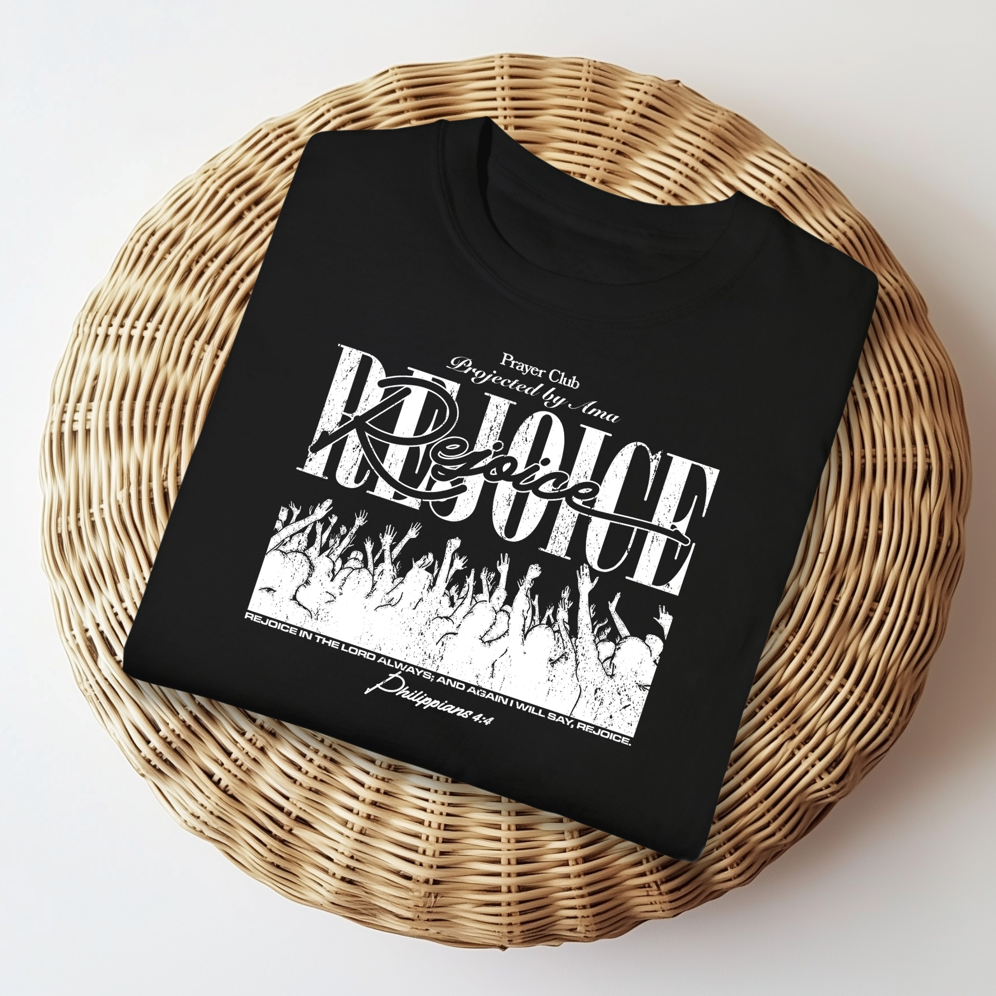 Rejoice Christian T-Shirt – Philippians 4:4 | AMA Studios