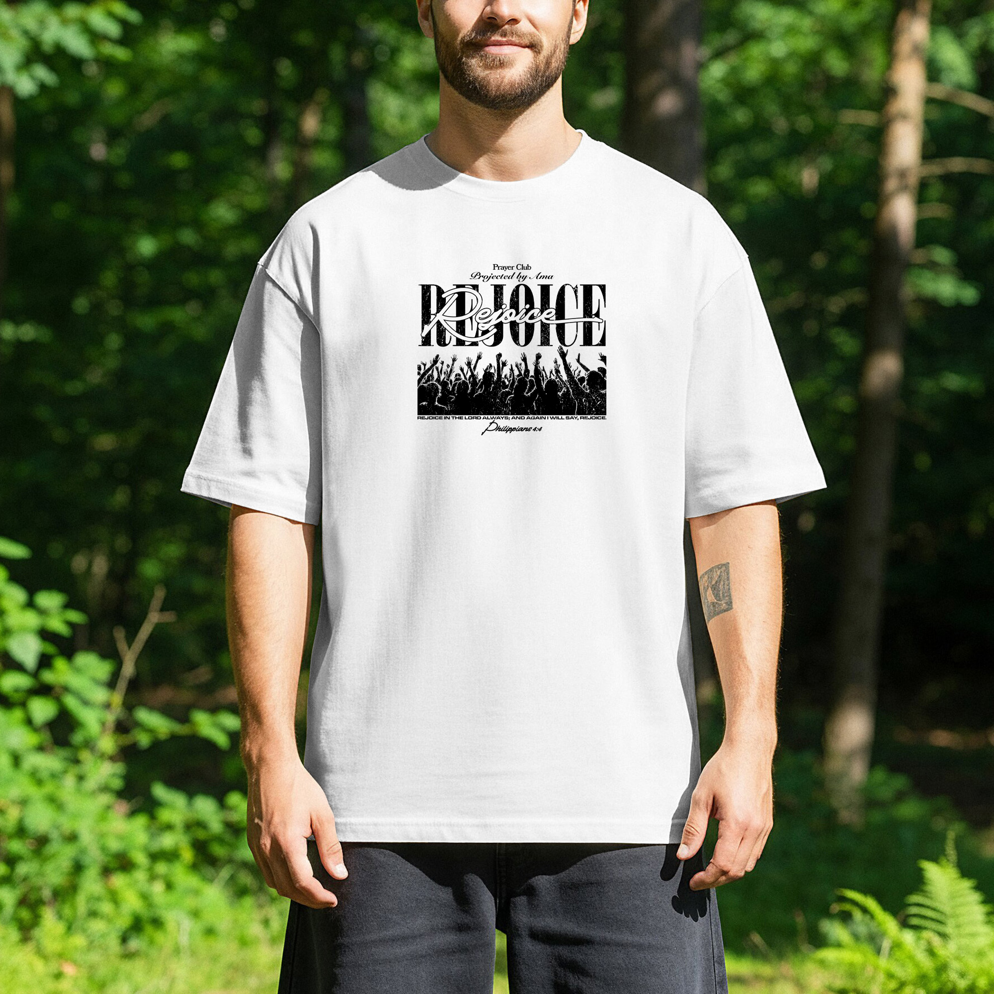 Rejoice Christian T-Shirt – Philippians 4:4 | AMA Studios