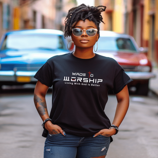 worship mockup 3 Made to Worship Christian T-Shirt – Faith Graphic Tee | Living With God Is Better