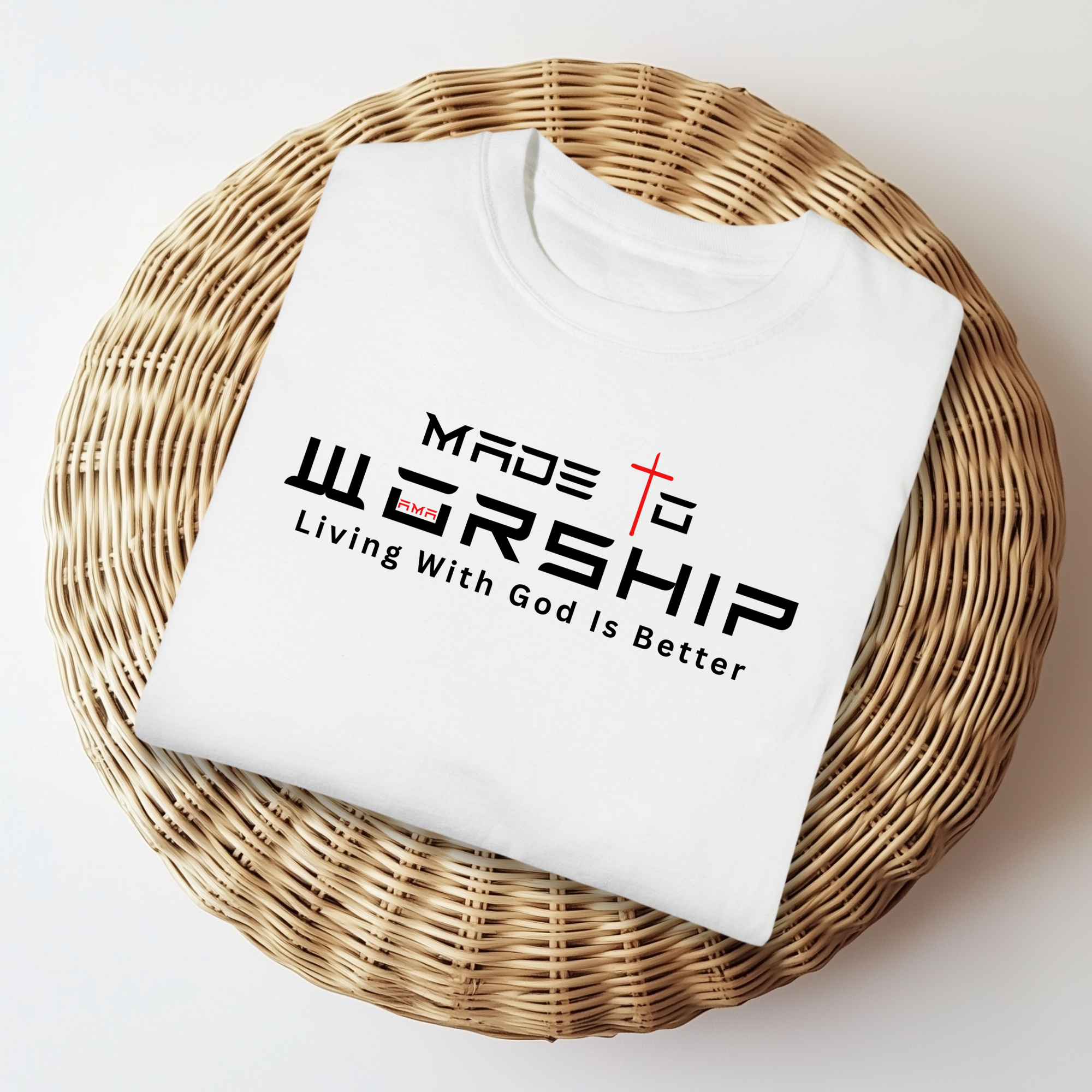 worship mockup 4 Made to Worship Christian T-Shirt – Faith Graphic Tee | Living With God Is Better
