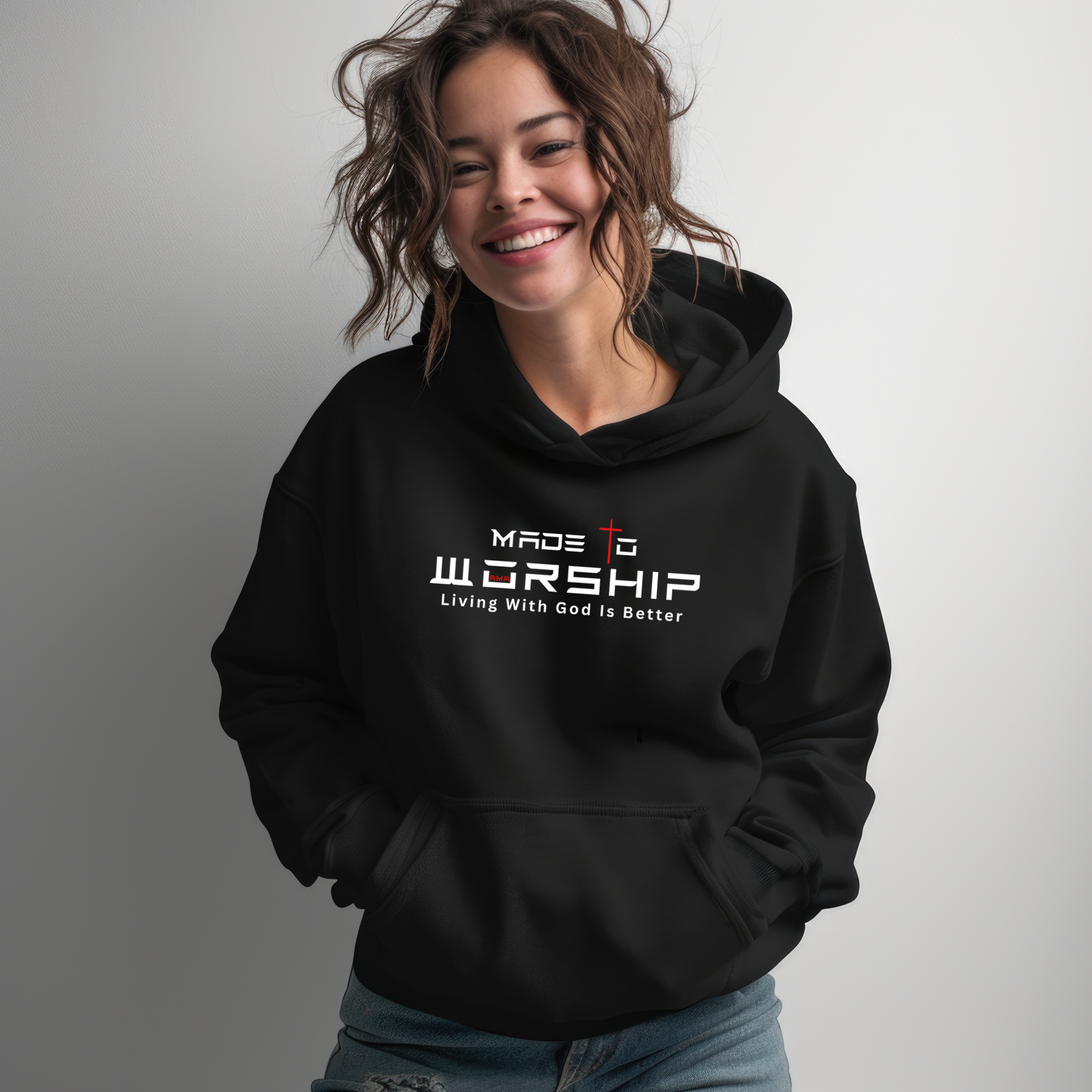 Made to Worship Christian Hoodie – Faith Graphic Pullover | Living With God Is Better