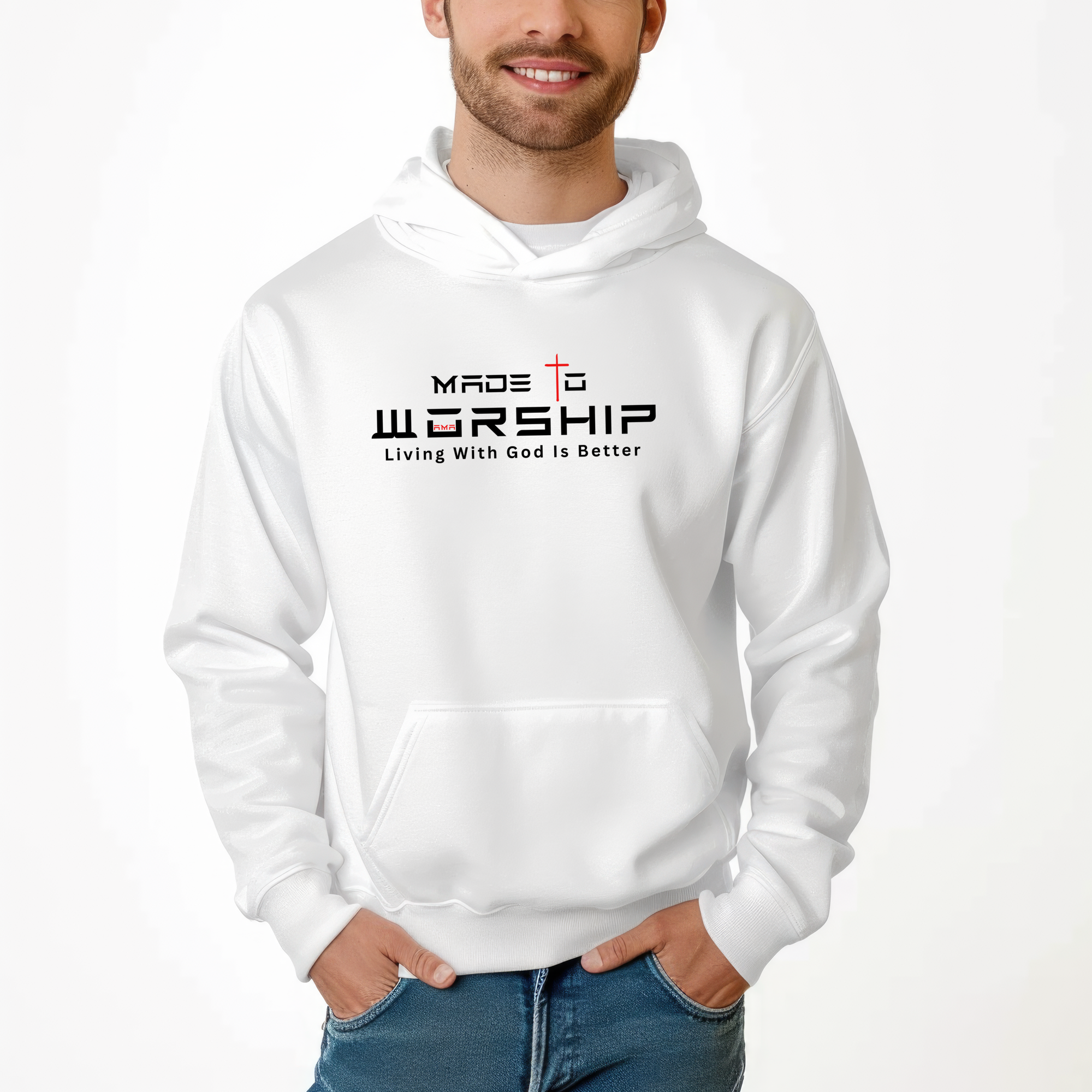 Made to Worship Christian Hoodie – Faith Graphic Pullover | Living With God Is Better