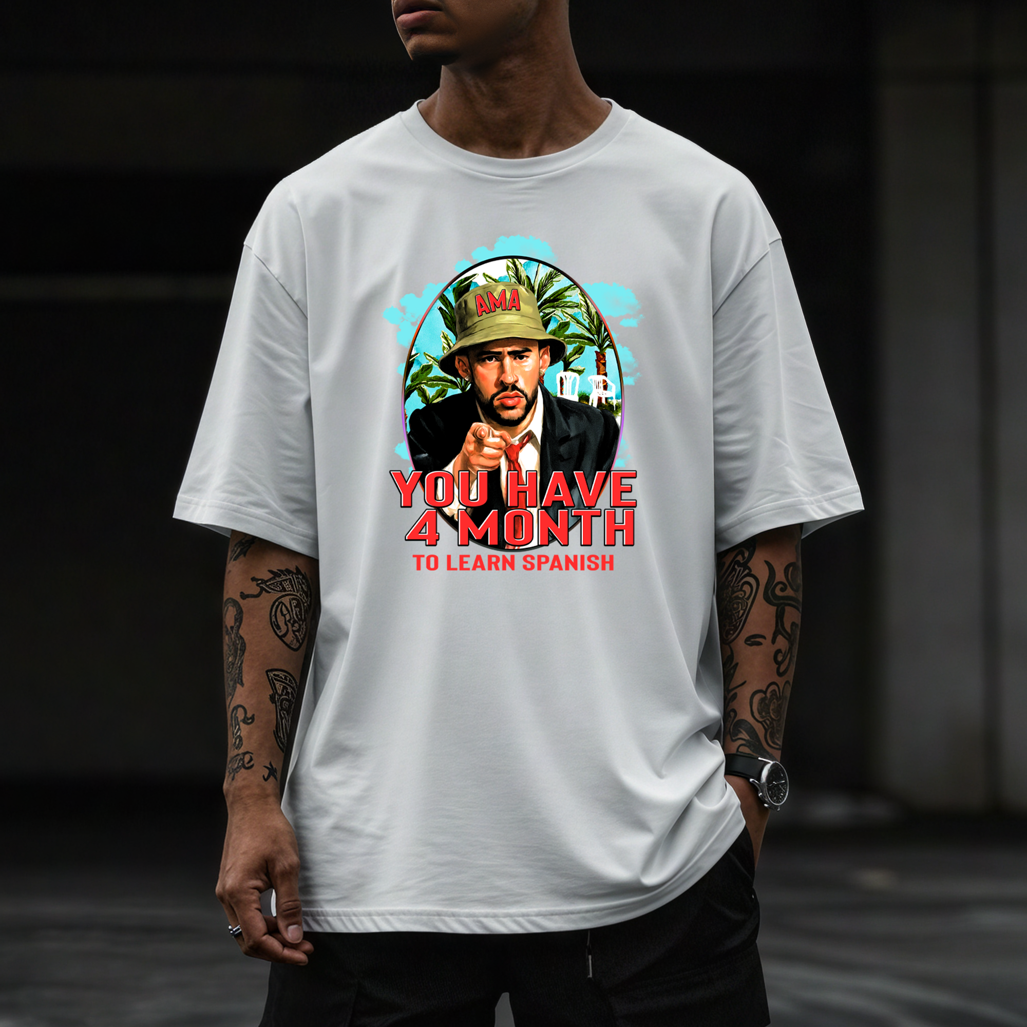 you have 4 months mockup 1 You Have 4 Month To Learn Spanish T-Shirt | Bad Bunny Super Bowl Tee | AMA Streetwear Graphic Shirt | Latino Culture Shirt | Vintage Urban Tee