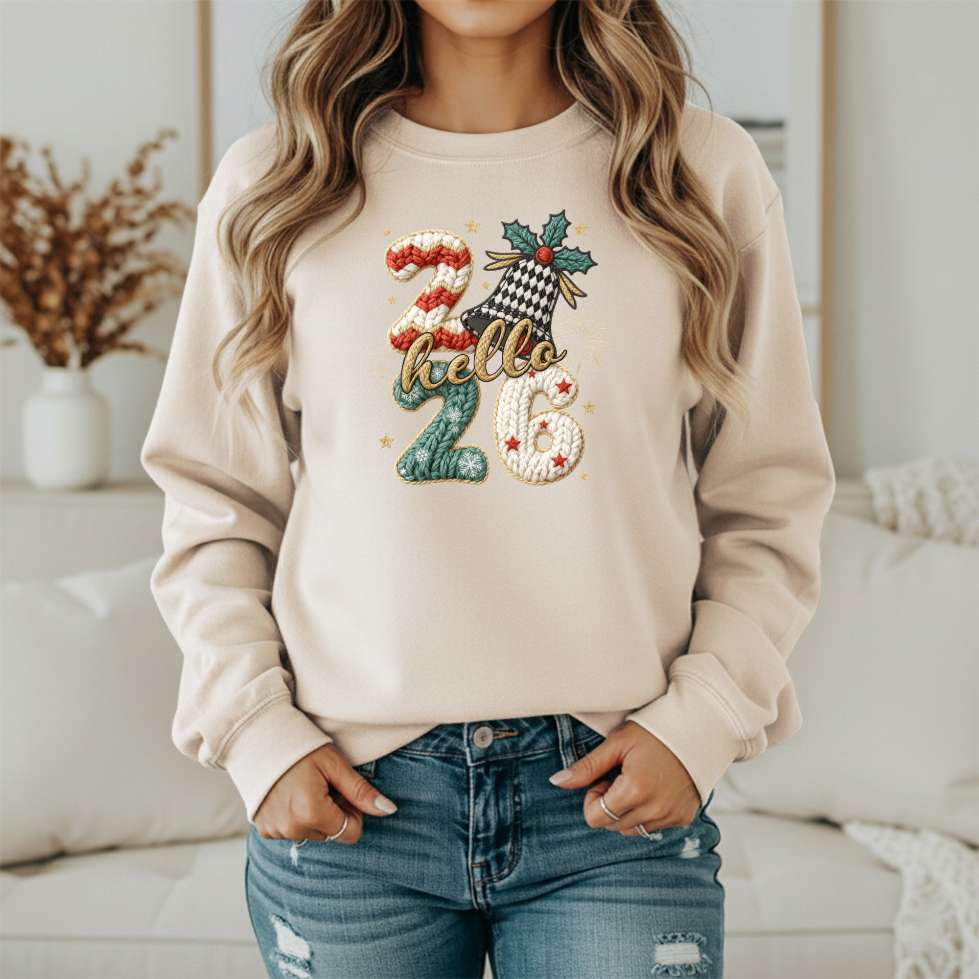 Hello 2026 Knitted Numbers New Year Sweatshirt