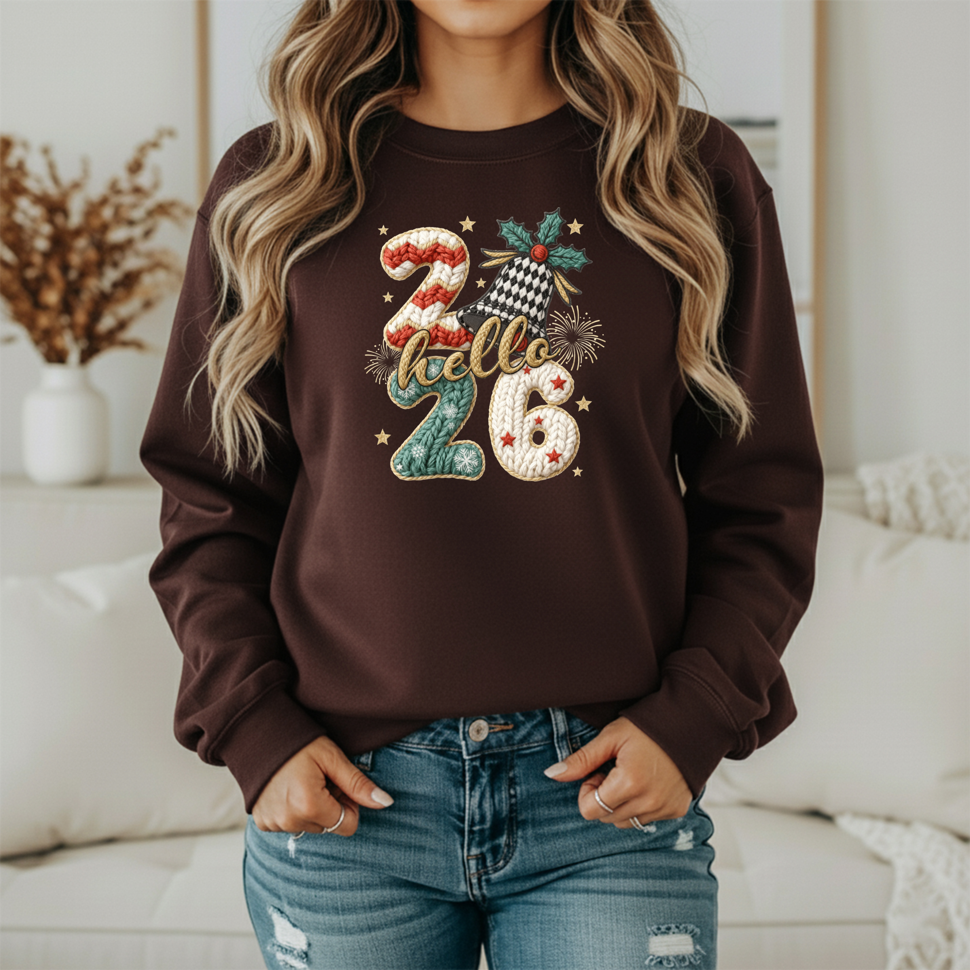 Hello 2026 Knitted Numbers New Year Sweatshirt