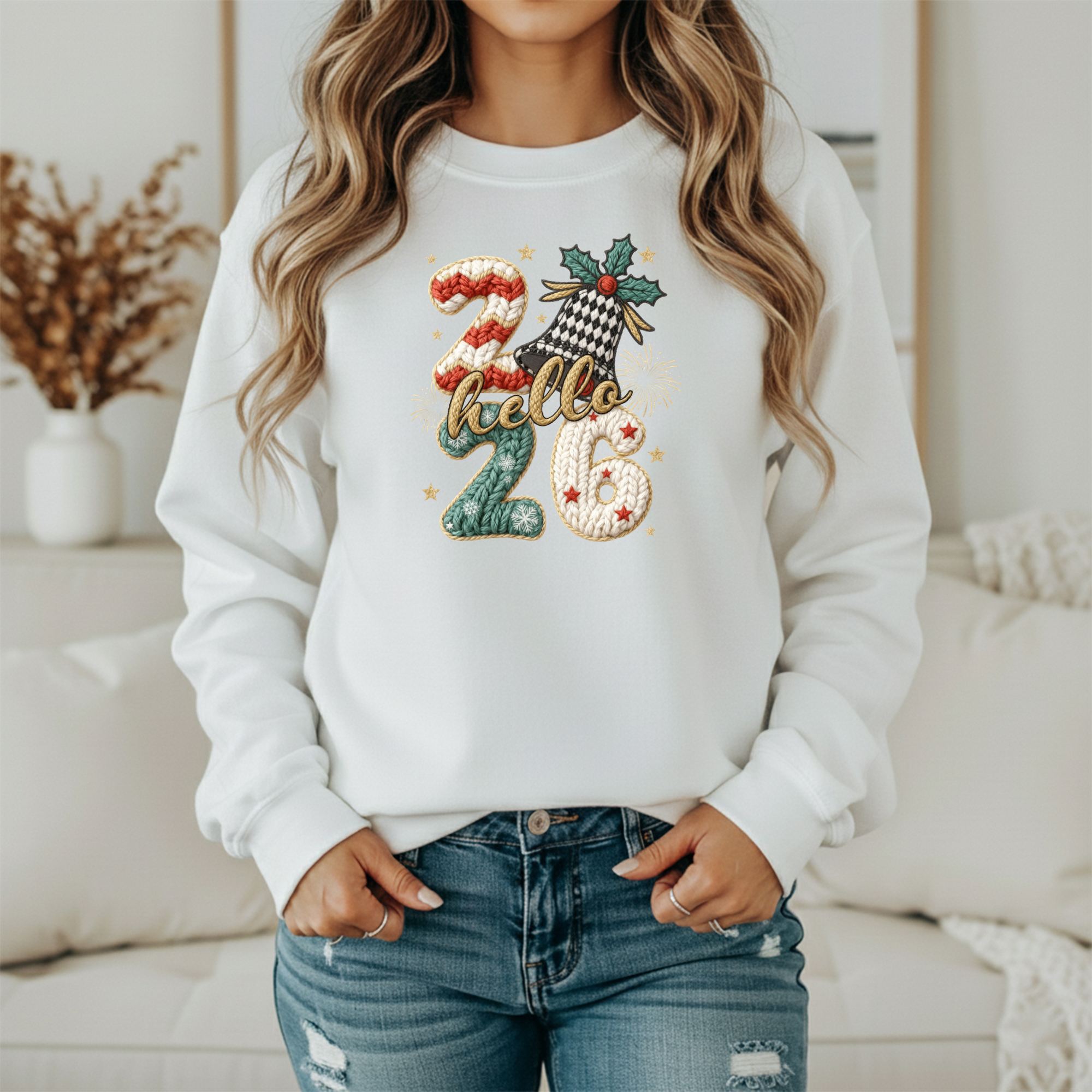 Hello 2026 Knitted Numbers New Year Sweatshirt
