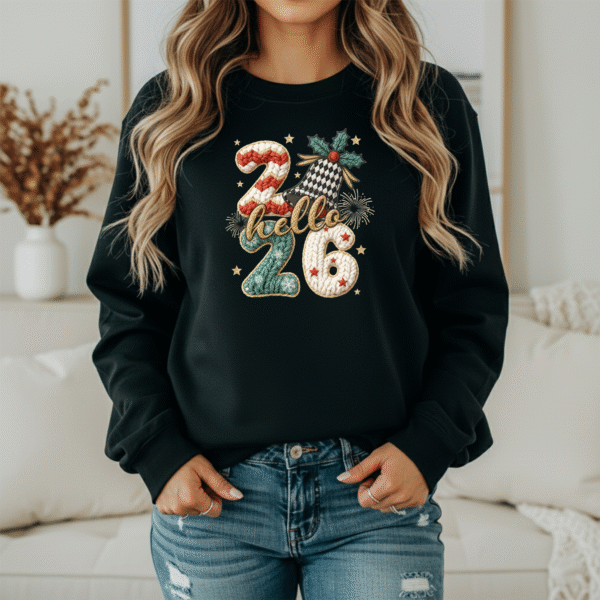 Hello 2026 Knitted Numbers New Year Sweatshirt