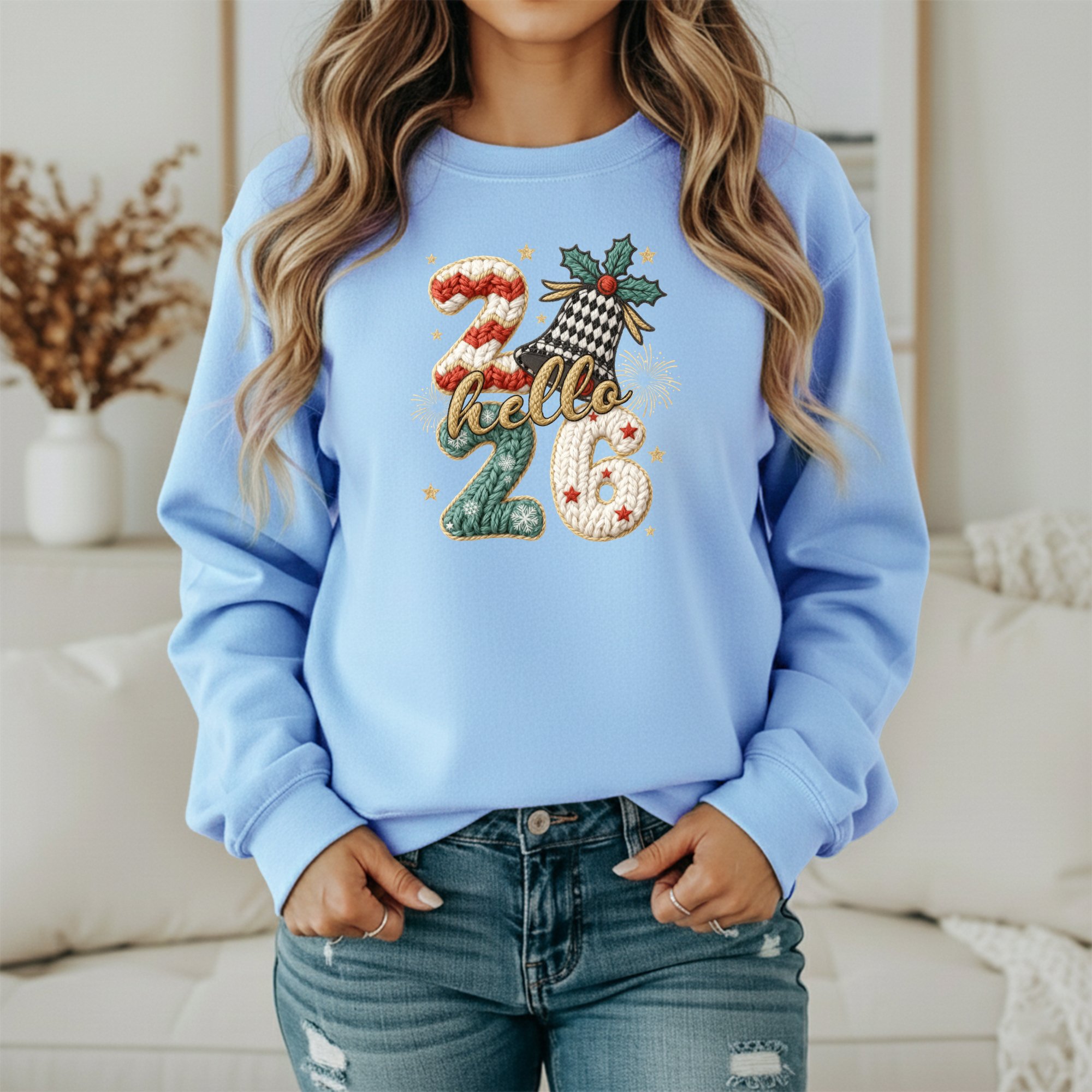 Hello 2026 Knitted Numbers New Year Sweatshirt