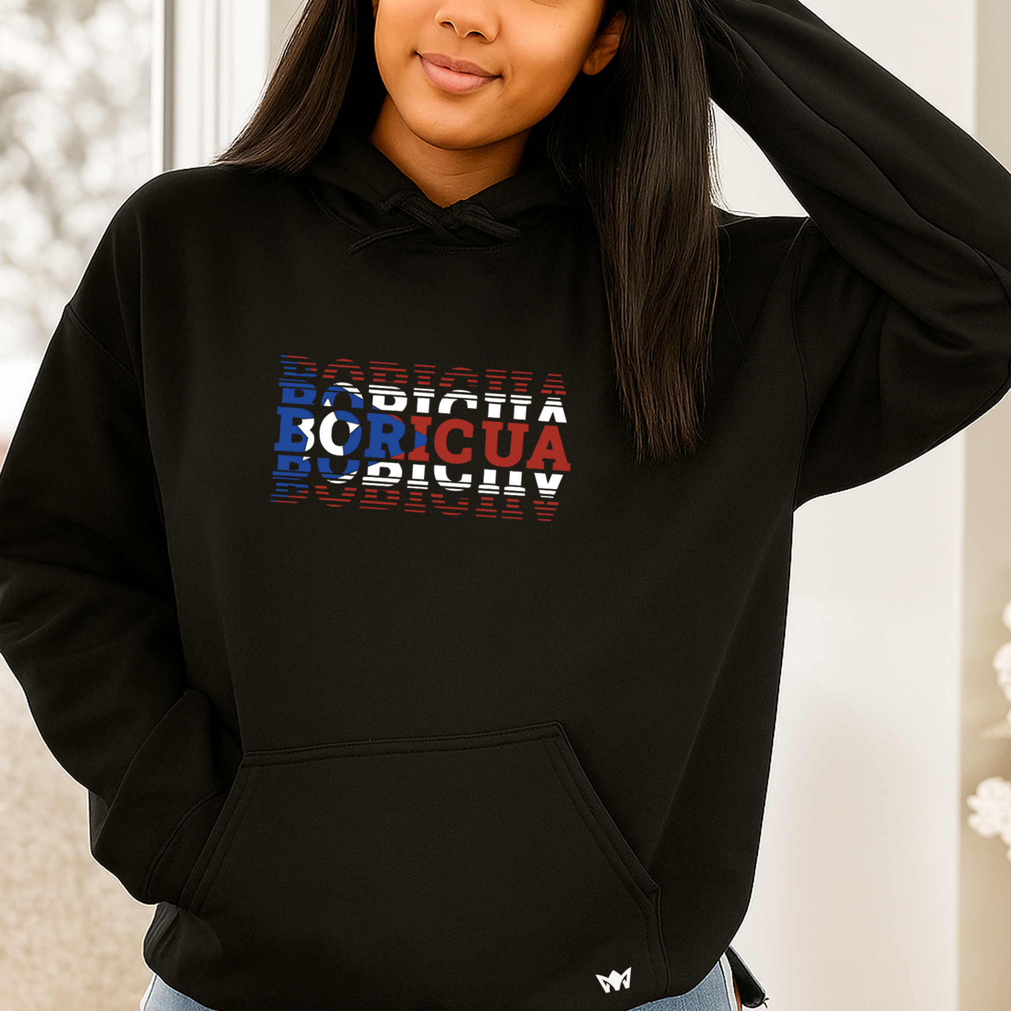 BORICUA HOODIE MOCKUP 1 Boricua Flag Unisex Hoodie – Puerto Rico Pride Streetwear