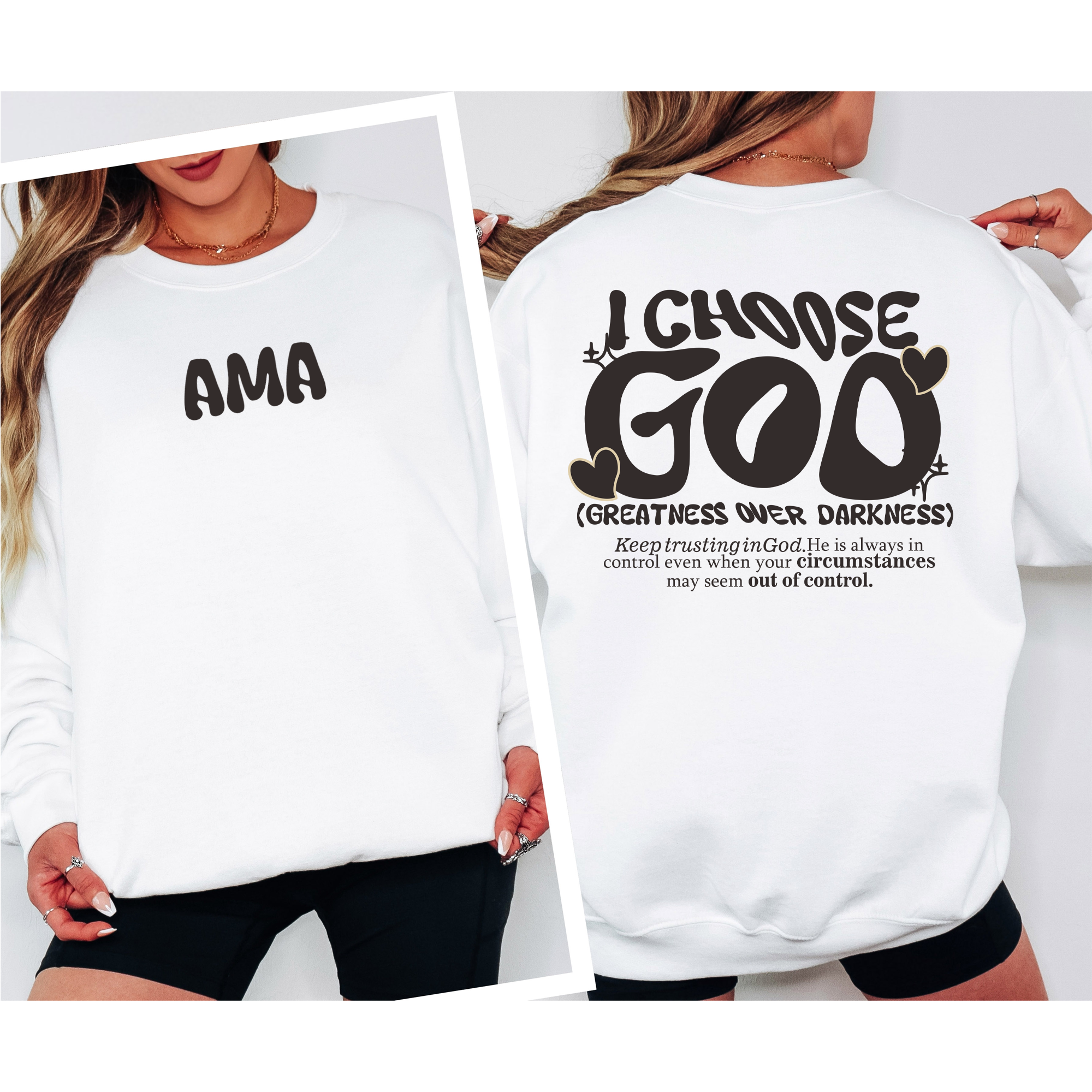 I Choose God Sweatshirt – AMA Christian Crewneck “Greatness Over Darkness” (Unisex)