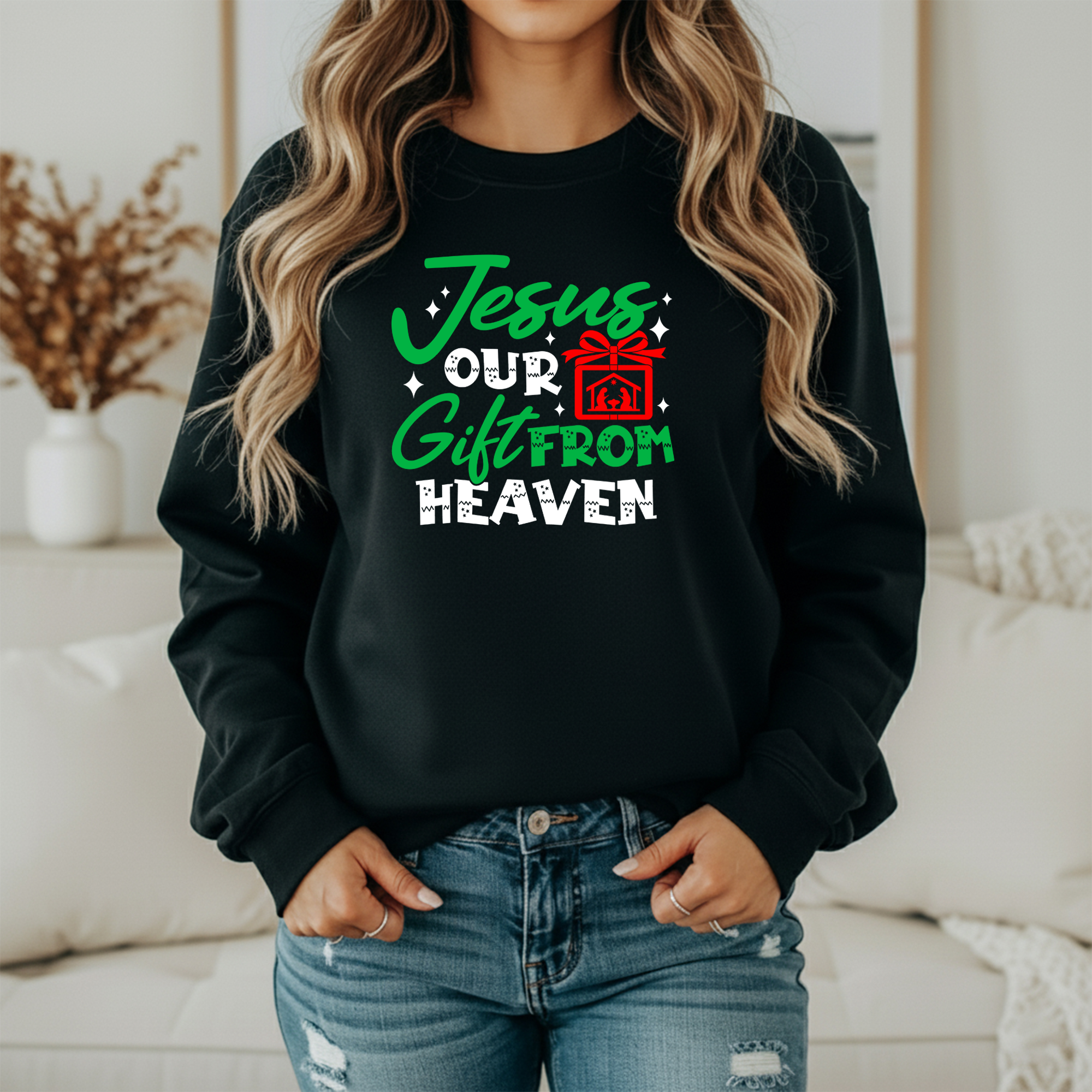Jesus Our Gift From Heaven Christian Christmas Sweatshirt – Festive Holiday Jesus Sweater (Unisex)