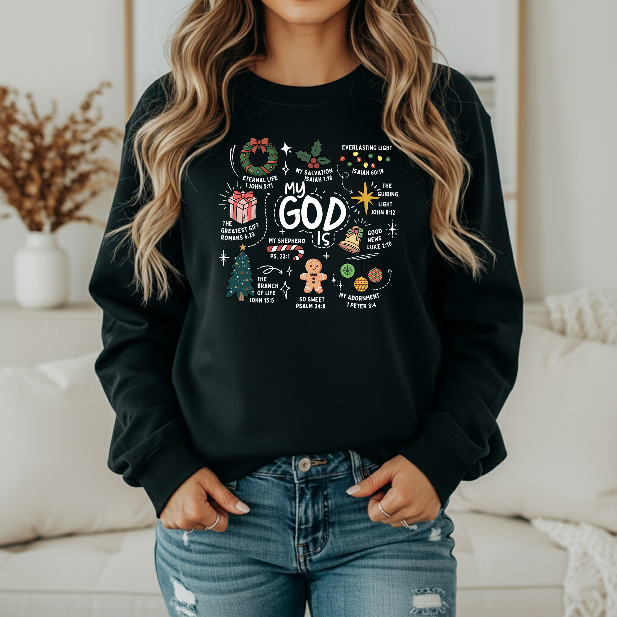 god is sweatshirt mockup 2 My God Is Christmas Sweatshirt – Christian Bible Verse Holiday Crewneck (Unisex)