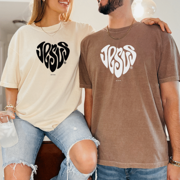 jesus heart tshirt mockup 6 Jesus Heart T-Shirt – Christian Unisex by AMA | Faith-Inspired Apparel