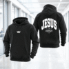 JESUS Back Print Hoodie – AMA Christian Hoodie “He Reigns” Unisex Black Sweatshirt