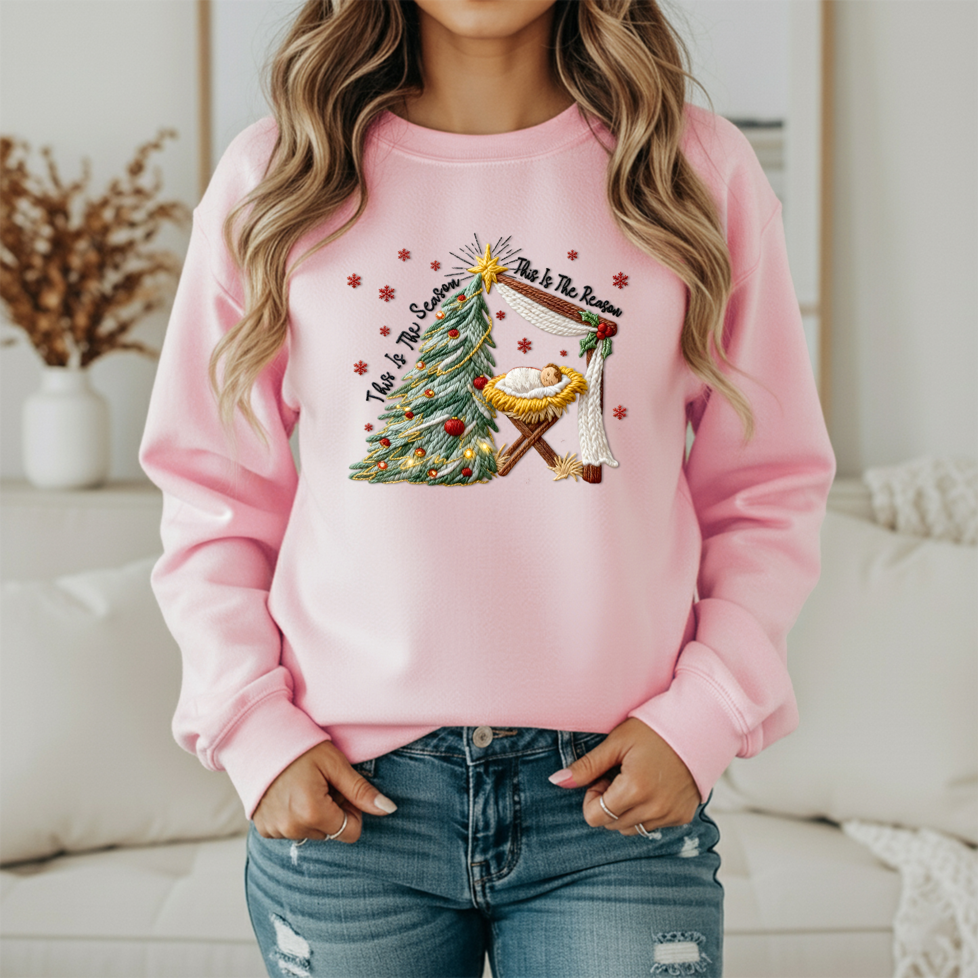 This Is The Season This Is The Reason Christian Christmas Sweatshirt – Nativity & Tree Holiday Sweater (Unisex)