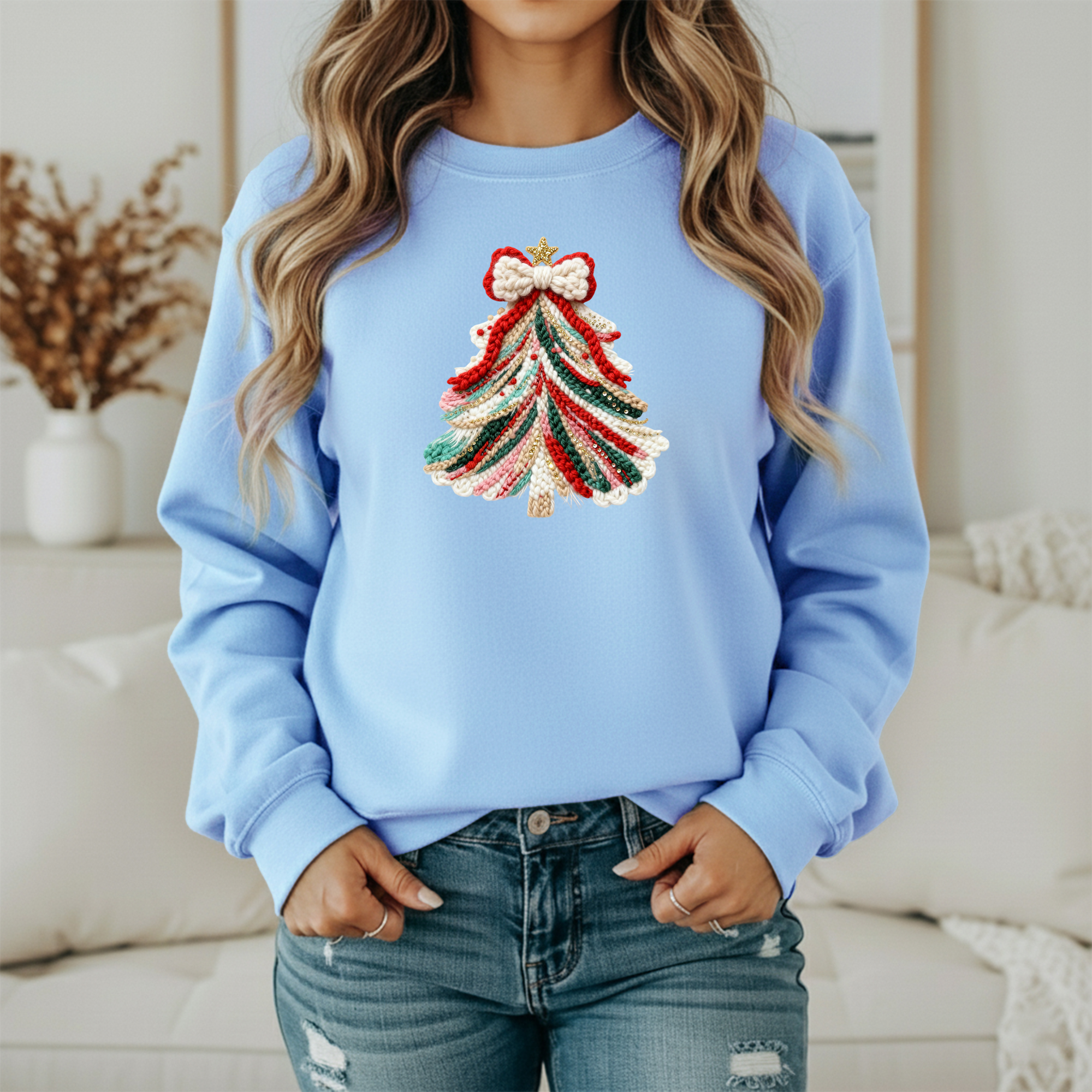 Knitted Christmas Tree Sweatshirt – Cozy Holiday Pullover Christmas Sweater (Unisex)