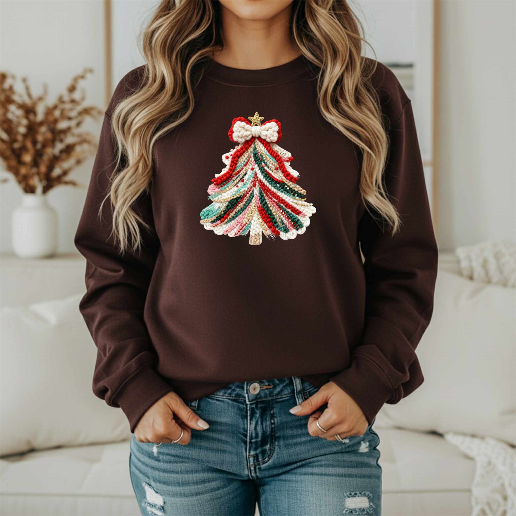 Knitted Christmas Tree Sweatshirt – Cozy Holiday Pullover Christmas Sweater (Unisex)
