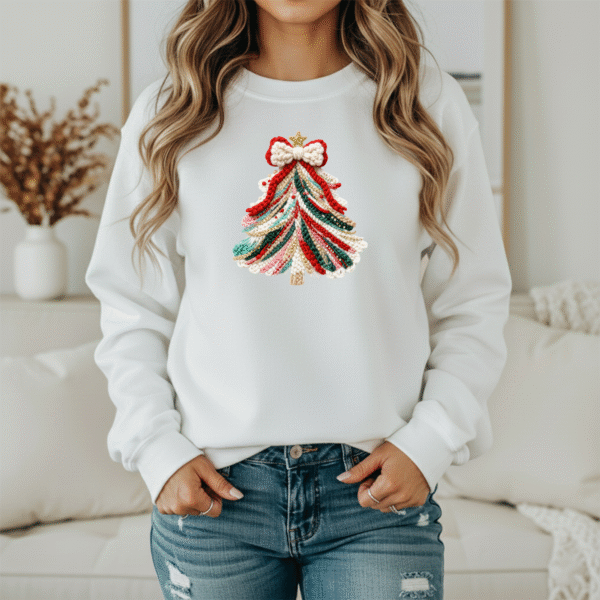 Knitted Christmas Tree Sweatshirt – Cozy Holiday Pullover Christmas Sweater (Unisex)