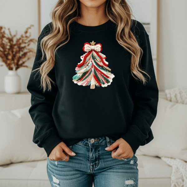 Knitted Christmas Tree Sweatshirt – Cozy Holiday Pullover Christmas Sweater (Unisex)