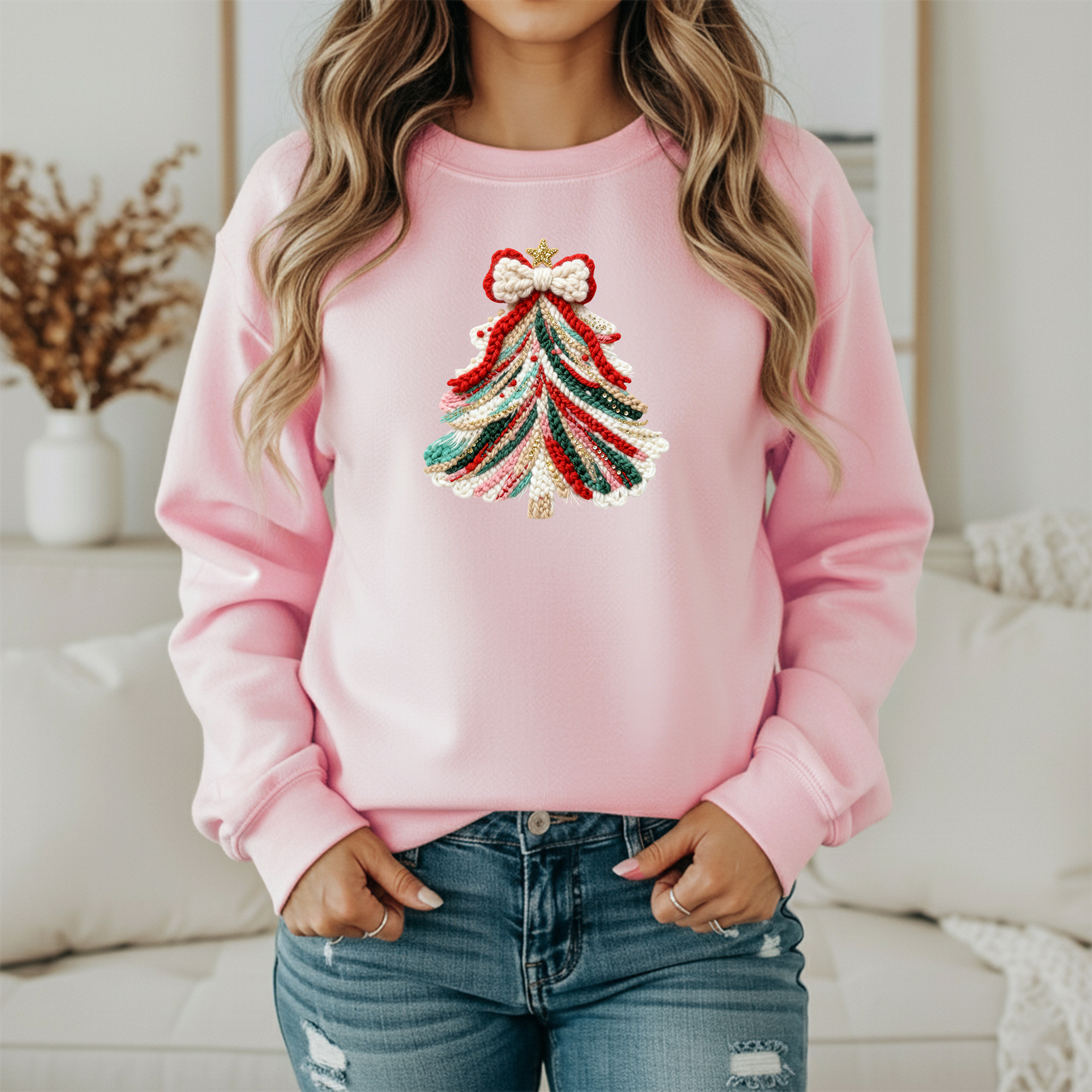 Knitted Christmas Tree Sweatshirt – Cozy Holiday Pullover Christmas Sweater (Unisex)