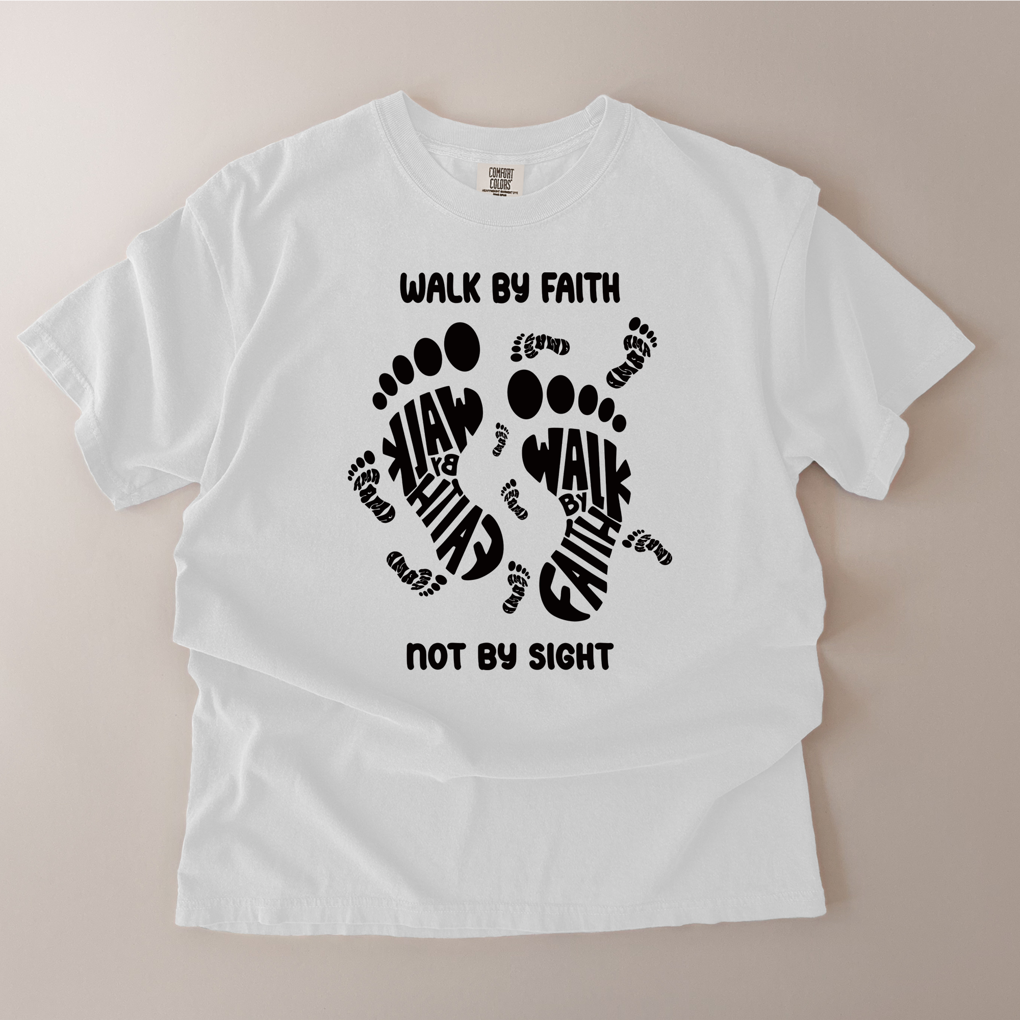 walk by faith tshirt mockup 3 Walk By Faith Not By Sight Christian T-Shirt – 2 Corinthians 5:7 Bible Verse Tee (Unisex)