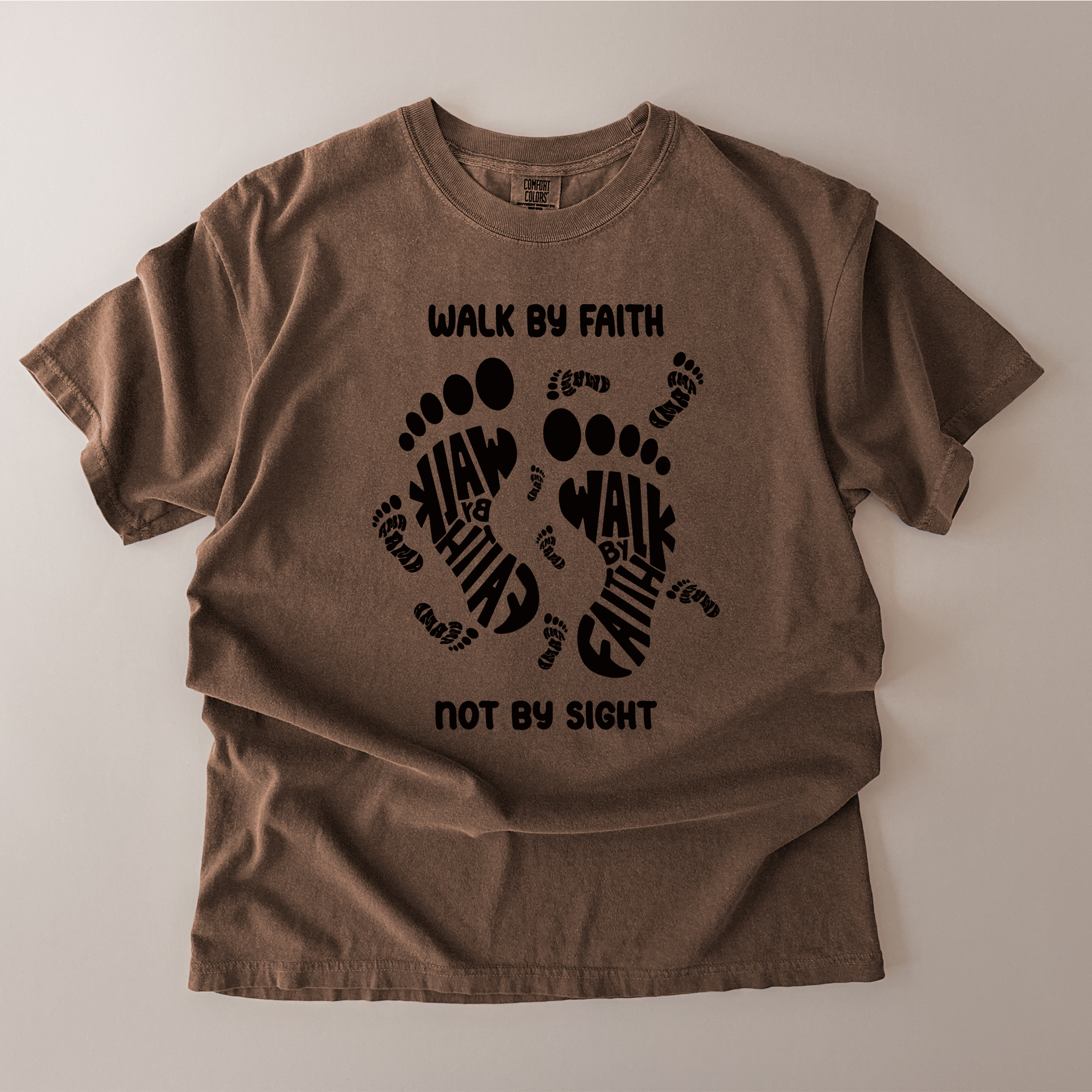walk by faith tshirt mockup 4 Walk By Faith Not By Sight Christian T-Shirt – 2 Corinthians 5:7 Bible Verse Tee (Unisex)